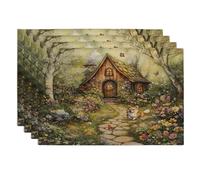 Spring Shiba Inu - Juego de 4 manteles individuales de perro, 12 x 18 pulgadas, flores florales para patio, 4 manteles individuales de temporada para comedor en casa, fiesta de mascotas, decoración de