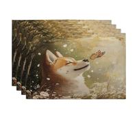 Spring Shiba Inu - Juego de 4 manteles individuales lavables de 12 x 18 pulgadas, diseño de mariposas divertidas para comedor, decoración de cocina y hogar