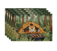 Spring Shiba Inu - Juego de 4 manteles individuales para perros, 12 x 18 pulgadas, tienda de campaña para barbacoa, 4 manteles lavables para comedor en casa, decoración de fiesta de mascotas