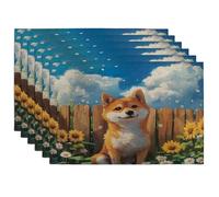 Spring Shiba Inu - Juego de 6 manteles individuales de perro, 12 x 18 pulgadas, diseño de cachorro divertido de ventana para comedor, diseño de granja, decoración de cocina y hogar