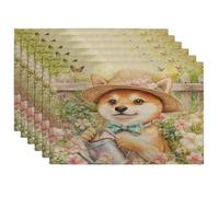 Spring Shiba Inu - Juego de 6 manteles individuales de perro de 12 x 18 pulgadas, divertida regadera de 6 piezas lavables para comedor en casa, decoración de fiesta de mascotas