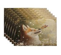 Spring Shiba Inu - Juego de 6 manteles individuales lavables de 12 x 18 pulgadas, diseño de mariposas divertidas para comedor, decoración de cocina y hogar