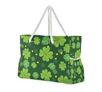 Spring St Day Luck and Clover Flower - Bolsa de mano a prueba de arena con bolsillos laterales, bolsas grandes para viajes, gimnasio, vacaciones