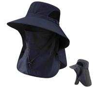 Spring/Summer Fisherman's Hat,Detachable Outdoor Sun-Protective Face Covering,Face Covering Neck Protection Wide Brim Sun Cap (Navy Blue)