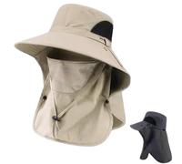 Spring/Summer Fisherman's Hat,Detachable Outdoor Sun-Protective Face Covering,Face Covering Neck Protection Wide Brim Sun Cap (Khaki)