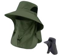 Spring/Summer Fisherman's Hat,Detachable Outdoor Sun-Protective Face Covering,Face Covering Neck Protection Wide Brim Sun Cap (Green)