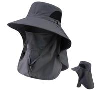 Spring/Summer Fisherman's Hat,Detachable Outdoor Sun-Protective Face Covering,Face Covering Neck Protection Wide Brim Sun Cap (Dark Gray)