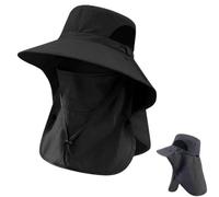 Spring/Summer Fisherman's Hat,Detachable Outdoor Sun-Protective Face Covering,Face Covering Neck Protection Wide Brim Sun Cap (Black)