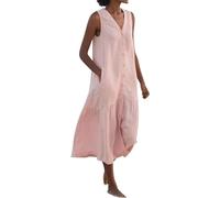Spring Summer Sleeveless Cotton Linen Dress Summer Dresses for Women Sleeveless Pockets Vacation Maxi Dresses (S,Pink)