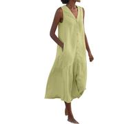 Spring Summer Sleeveless Cotton Linen Dress Summer Dresses for Women Sleeveless Pockets Vacation Maxi Dresses (XL,Light Green)