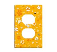 Spring Sunshine - Placas de cubierta para interruptor de luz, diseño de huellas de huellas de huellas de sol, patrones de animales amarillos brillantes para decoración del hogar, placas de pared