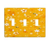 Spring Sunshine - Placas de cubierta para interruptor de luz, diseño de huellas de patas, color amarillo brillante para decoración del hogar, placas de pared termoplásticas, tamaño estándar, triple