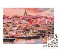 Spring Town Puzzles 1000 Piezas Papel Reciclado Cherry Blossoms Adult Jigsaws Desarrolla la Inteligencia de Niños y Niñas Educativo Juego para Family 52x38cm/1000pcs
