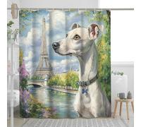 Spring Whippet - Juego de cortina de ducha con diseño de torres románticas, decoración de baño de mascotas, tela de poliéster decorativa, 72 x 78 pulgadas