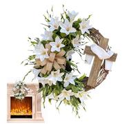 Spring Wreath - 15.75x15.75x3.15 Inches Floral Door Wreath | White Lily Cross Home Garland Front Door Decor | Entryway Kitchen Bedroom Family Gathering Party Wedding Seasonal Decoration