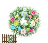 Spring Wreath - Colorful Eggs and Flowers Garland Sign, 13.78 Inch Artificial Farmhouse Easter Wreath, Decorative Floral Ring with Seasonal Accents, Home and Holiday Decor for Indoor Outdoor Porch