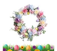 Spring Wreath - Easter Floral Decor, Artificial Flower Wreath with Colorful Eggs and Roses for Front Door, Porch, Living Room, Balcony, Patio, Garden, and Farmhouse Party Decoration