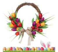 Spring Wreath - Welcome Artificial Floral Garland, Colorful Faux Flower Spring Door Decoration, Seasonal Wreath for Front Door, Window, Wall, Living Room, Bedroom, Wedding, Festival