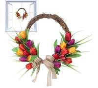 Spring Wreaths For Front Door - 22" Large Floral Welcome Wreath, Silk Realistic Flower Hanger, UV-Resistant Outdoor Decoration, Seasonal Wall Art, Wedding & Holiday Window Decor | For Home