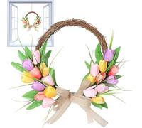 Spring Wreaths For Front Door - 22" Large Floral Welcome Wreath, Silk Realistic Flower Hanger, UV-Resistant Outdoor Decoration, Seasonal Wall Art, Wedding & Holiday Window Decor | For Home