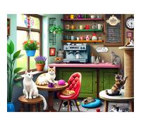 Springbok Cat Cafe Rompecabezas de 500 piezas para adultos: los gatos estn esperando a sus mascotas en este acogedor caf para gatos