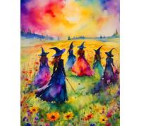 Springbok El rompecabezas de 500 piezas de Witches Gathering para adultos es una imagen de acuarela de brujas reunidas en un campo floreciente