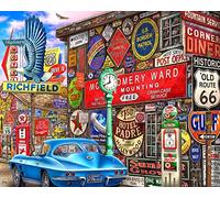 Springbok 's Route 66 Nostalgic - Rompecabezas de 2000 piezas para adultos con señalización retro y coches clásicos