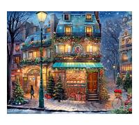 Springbok's Winter Wonderland Cafe 500 Piece Jigsaw Puzzle is a Picturesque Holiday Scene of a Cosy Cafe in The City