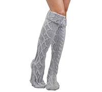 Springcmy Calcetines hasta la Rodilla de Punto de Cable de Invierno para Mujer Calcetines Largos para Botas hasta el Muslo Calentador de piernas (D-Gray, One Size)
