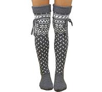 Springcmy Calcetines hasta la Rodilla de Punto de Cable de Invierno para Mujer Calcetines Largos para Botas hasta el Muslo Calentador de piernas (E-Gray, One Size)