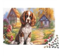 Springer Spaniel Cardboard Spaniel Close-up with Tongue out Premium Jigsaw Puzzle Fun
