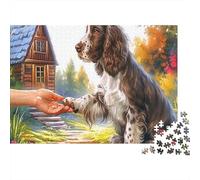 Springer Spaniel Rompecabezas clásico de cartón de Spaniel Dando la Mano a una Persona, Regalo Coleccionable de Amigo Invisible 38x26cm/1000 Piezas