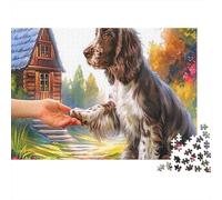 Springer Spaniel Rompecabezas de Papel de Spaniel Dando la Mano a una Persona, Regalo para Toda la Familia 70x50cm/1000 Piezas