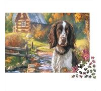 Springer Spaniel Rompecabezas de Papel Resistente de Spaniel Junto al Puente de Madera, Actividad educativa Familiar 52x38cm/1000 Piezas