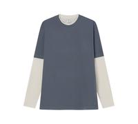 SPRINGFIELD Camiseta Básica Cuadrada L/S De Doble Manga con Bordado De Árbol En El Bajo, Azul, S
