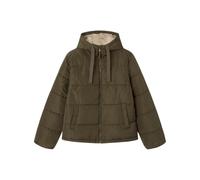 Springfield Chaqueta básica Acolchada con Relleno Reciclado, Bolsillos de Ojal con Botones a presión y Capucha con Pelo Interior Cazadora Vaquera algodón, Verde Botella, XS para Mujer