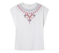 Springfield Ethnic Top with Print ON Neck/Sleeve Camiseta De Manga Corta, Beige, M Mujer