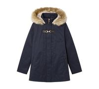 Springfield Parka con Capucha Interior De Pelo, Cierre Delantero con Botones Y Bolsillos con Cremallera Y Ribete Chaqueta, Azul Marítimo, L para Mujer