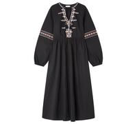 Springfield Vestido Midi Bordado con Cordones Y Corte Y Cosido En La Parte Delantera, Negro Estandar, 38 para Mujer