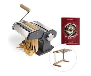 SPRINGLANE Máquina de fideos manual Nonna, Acero inoxidable, Máquina para hacer pasta, incluye secador de pasta y 3 accesorios para cortar espaguetis, lasaña, tallarines - gris
