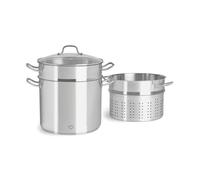 SPRINGLANE - Olla de acero inoxidable con tapa de cristal (11 L, olla de inducción, olla para sopa, pasta con colador/vaporera y colador de pasta