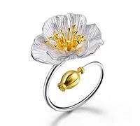 Springlight San Valentin Regalos Mujer anillos mujer Anillo de plata de ley S925 con flores de amapola Anillo abierto,regalos originales para mujer, regalos para mujer.