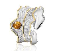Springlight San Valentin Regalos Mujer anillos mujer Anillos de plata de ley 925, anillo ajustable de hoja de peonía, regalos originales para mujer, regalos para mujer.(Yellow)