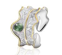 Springlight San Valentin Regalos Mujer anillos mujer Anillos de plata de ley 925, anillo ajustable de hoja de peonía, regalos originales para mujer, regalos para mujer.(Green)