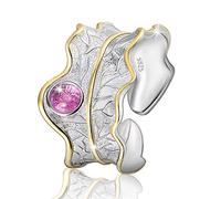 Springlight San Valentin Regalos Mujer Anillos Mujer Anillos de Plata de Ley 925, Anillo Ajustable de Hoja de peonía, Regalos Originales para Mujer, Regalos para Mujer.(Red)