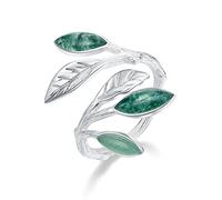 Springlight San Valentin Regalos Mujer anillos mujer S925 anillo de hoja verde de plata esterlina Gema natural de aventura ajustable Anillo abierto,regalos originales para mujer.