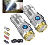 Springmart Mini Flashlight, Three-Eyed Monster Mini Flash Super Power Flashlight, Rechargeable Mini Clip On Flashlights With Five Lighting Modes,For Night Working, Camping, Fishing (Silver 2Pcs)