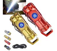 Springmart Mini Flashlight, Three-Eyed Monster Mini Flash Super Power Flashlight, Rechargeable Mini Clip On Flashlights With Five Lighting Modes,For Night Working, Camping, Fishing (Gold + Red)