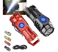 Springmart Mini Flashlight, Three-Eyed Monster Mini Flash Super Power Flashlight, Rechargeable Mini Clip On Flashlights With Five Lighting Modes,For Night Working, Camping, Fishing (Black + Red)