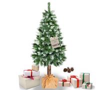 SPRINGOS Árbol de Navidad 160 cm de pino doméstico con soporte de tronco natural y nieve artificial